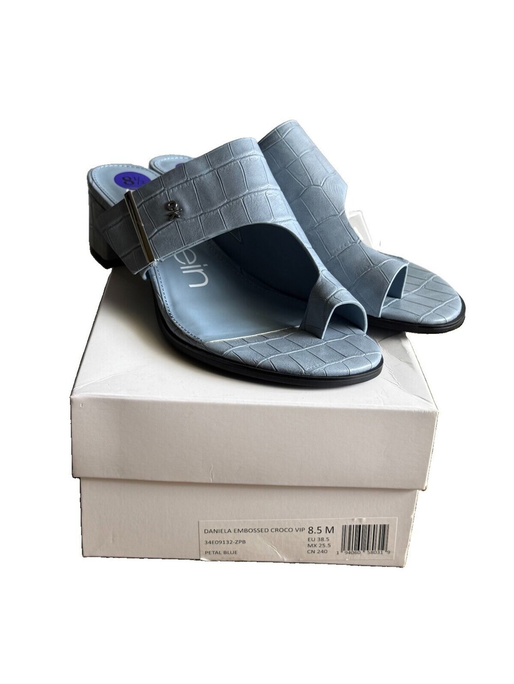 Calvin Klein Daniela Croc Embossed Toe Ring Slide Heels Petal Blue 8.5M Women